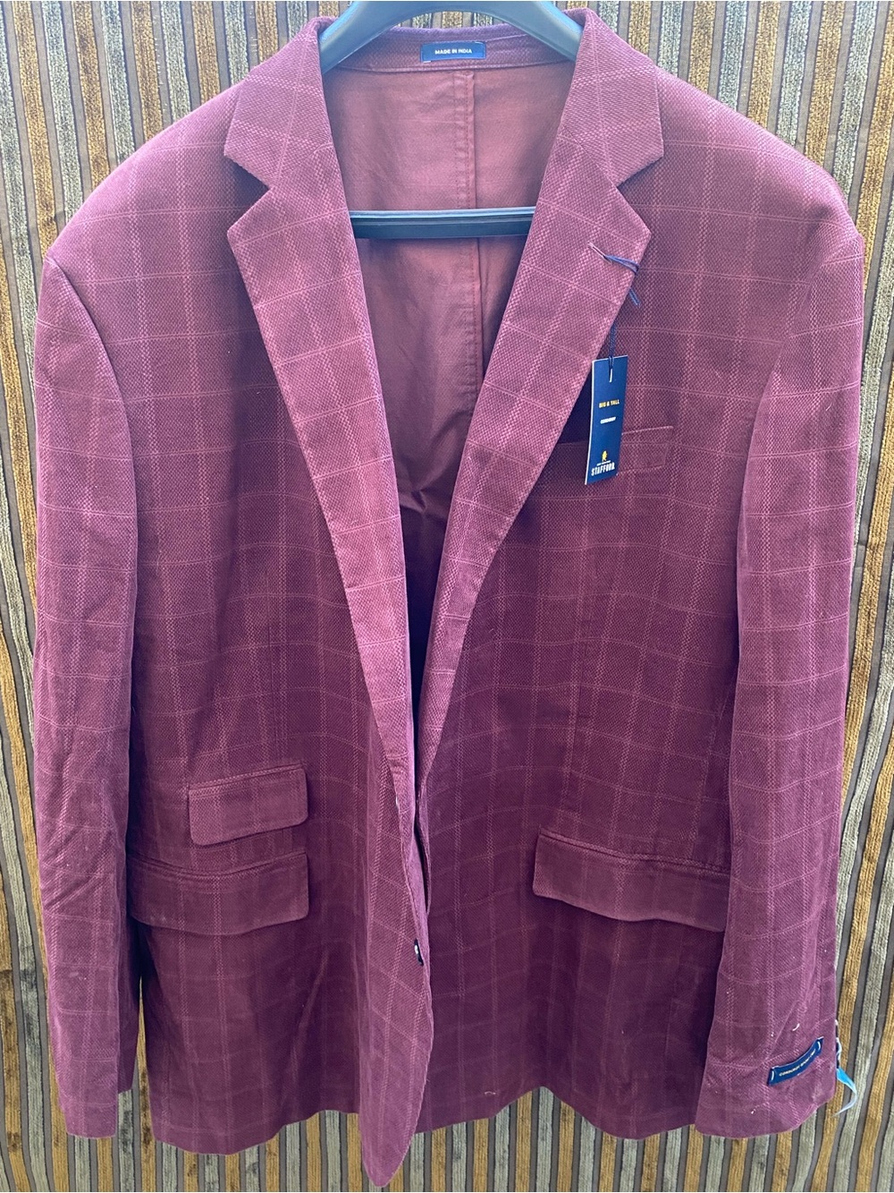 Stafford Men's Wine Windowpane Blazer
